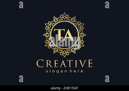 TA Initial Letter Luxury calligraphic feminine floral hand drawn heraldic monogram antique vintage style luxury logo design Premium Stock Vector