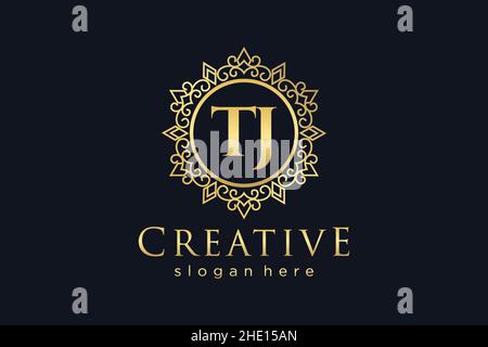 TJ Initial Letter Luxury calligraphic feminine floral hand drawn heraldic monogram antique vintage style luxury logo design Premium Stock Vector