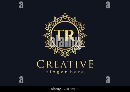 TR Initial Letter Luxury calligraphic feminine floral hand drawn heraldic monogram antique vintage style luxury logo design Premium Stock Vector