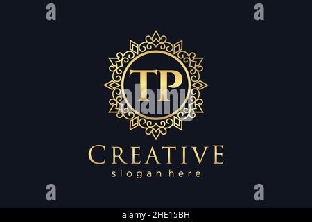 TP Initial Letter Luxury calligraphic feminine floral hand drawn heraldic monogram antique vintage style luxury logo design Premium Stock Vector