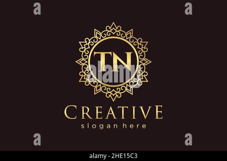 TN Initial Letter Luxury calligraphic feminine floral hand drawn heraldic monogram antique vintage style luxury logo design Premium Stock Vector