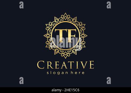 TF Initial Letter Luxury calligraphic feminine floral hand drawn heraldic monogram antique vintage style luxury logo design Premium Stock Vector