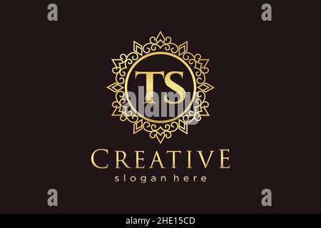 TS Initial Letter Luxury calligraphic feminine floral hand drawn heraldic monogram antique vintage style luxury logo design Premium Stock Vector