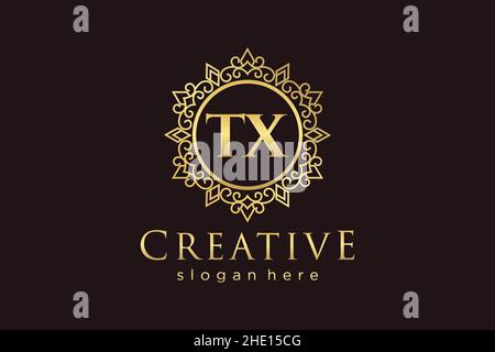 TX Initial Letter Luxury calligraphic feminine floral hand drawn heraldic monogram antique vintage style luxury logo design Premium Stock Vector
