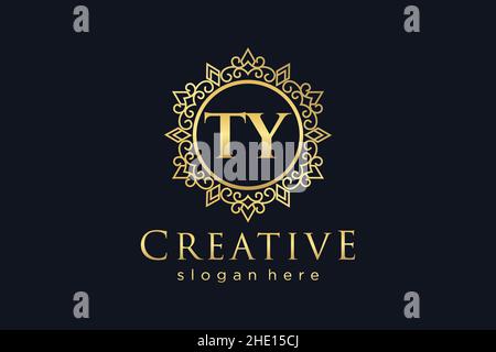 TY Initial Letter Luxury calligraphic feminine floral hand drawn heraldic monogram antique vintage style luxury logo design Premium Stock Vector