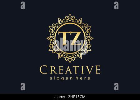 TZ Initial Letter Luxury calligraphic feminine floral hand drawn heraldic monogram antique vintage style luxury logo design Premium Stock Vector