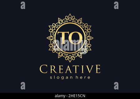 TO Initial Letter Luxury calligraphic feminine floral hand drawn heraldic monogram antique vintage style luxury logo design Premium Stock Vector