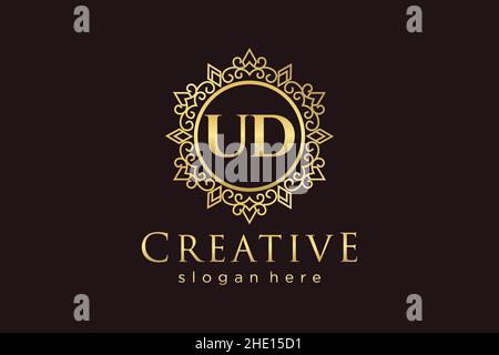 UD Initial Letter Luxury calligraphic feminine floral hand drawn heraldic monogram antique vintage style luxury logo design Premium Stock Vector