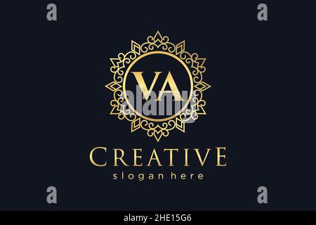 VA Initial Letter Luxury calligraphic feminine floral hand drawn heraldic monogram antique vintage style luxury logo design Premium Stock Vector