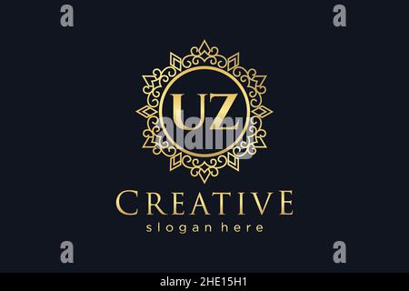 UZ Initial Letter Luxury calligraphic feminine floral hand drawn heraldic monogram antique vintage style luxury logo design Premium Stock Vector
