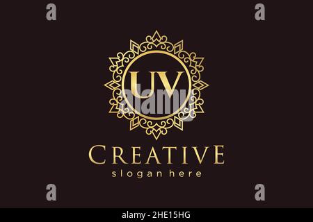 UV Initial Letter Luxury calligraphic feminine floral hand drawn heraldic monogram antique vintage style luxury logo design Premium Stock Vector