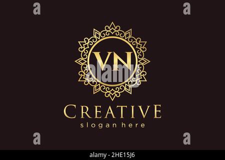 VN Initial Letter Luxury calligraphic feminine floral hand drawn heraldic monogram antique vintage style luxury logo design Premium Stock Vector