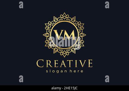 VM Initial Letter Luxury calligraphic feminine floral hand drawn heraldic monogram antique vintage style luxury logo design Premium Stock Vector