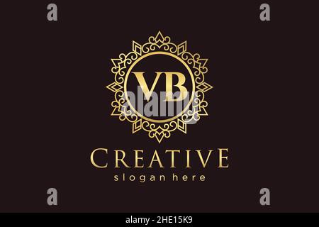 VB Initial Letter Luxury calligraphic feminine floral hand drawn heraldic monogram antique vintage style luxury logo design Premium Stock Vector
