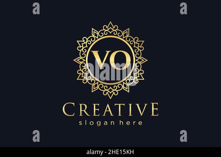 VO Initial Letter Luxury calligraphic feminine floral hand drawn heraldic monogram antique vintage style luxury logo design Premium Stock Vector