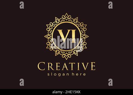 VI Initial Letter Luxury calligraphic feminine floral hand drawn heraldic monogram antique vintage style luxury logo design Premium Stock Vector