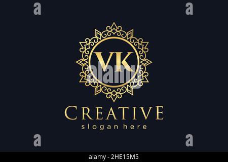 VK Initial Letter Luxury calligraphic feminine floral hand drawn heraldic monogram antique vintage style luxury logo design Premium Stock Vector