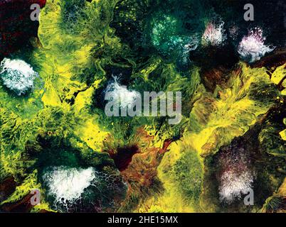 Abstract hand painted background, close-up fragment, liquid acrylic painting on canvas. Contemporary art. Stock Photo
