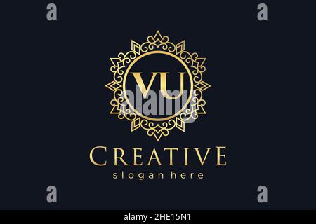 VU Initial Letter Luxury calligraphic feminine floral hand drawn heraldic monogram antique vintage style luxury logo design Premium Stock Vector