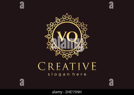 VQ Initial Letter Luxury calligraphic feminine floral hand drawn heraldic monogram antique vintage style luxury logo design Premium Stock Vector