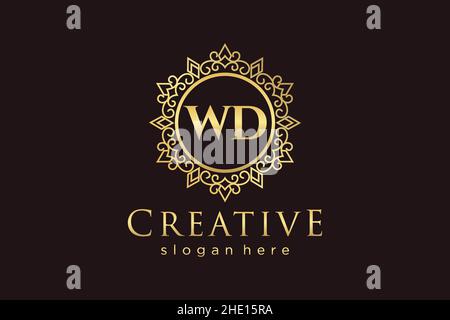 WD Initial Letter Luxury calligraphic feminine floral hand drawn heraldic monogram antique vintage style luxury logo design Premium Stock Vector
