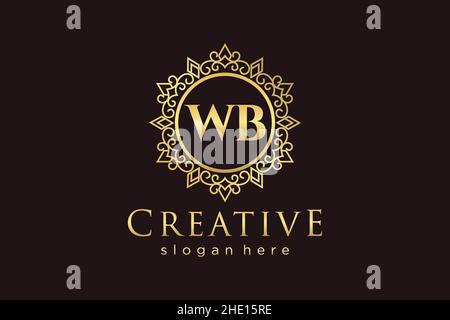 WB Initial Letter Luxury calligraphic feminine floral hand drawn heraldic monogram antique vintage style luxury logo design Premium Stock Vector
