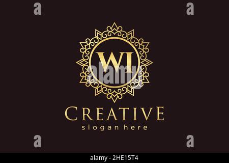 WI Initial Letter Luxury calligraphic feminine floral hand drawn heraldic monogram antique vintage style luxury logo design Premium Stock Vector