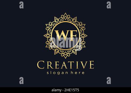 WF Initial Letter Luxury calligraphic feminine floral hand drawn heraldic monogram antique vintage style luxury logo design Premium Stock Vector