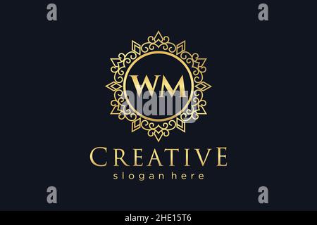 WM Initial Letter Luxury calligraphic feminine floral hand drawn heraldic monogram antique vintage style luxury logo design Premium Stock Vector