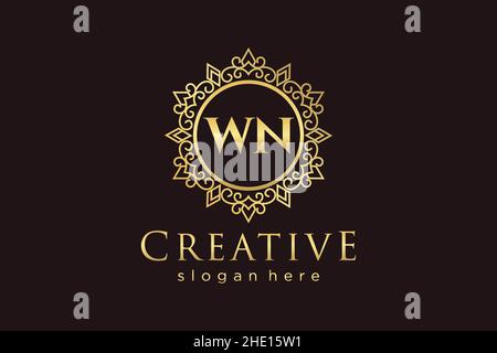 WN Initial Letter Luxury calligraphic feminine floral hand drawn heraldic monogram antique vintage style luxury logo design Premium Stock Vector