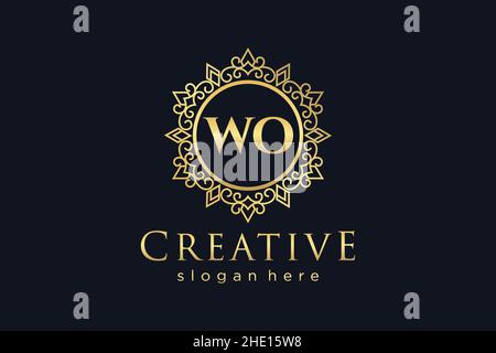 WO Initial Letter Luxury calligraphic feminine floral hand drawn heraldic monogram antique vintage style luxury logo design Premium Stock Vector
