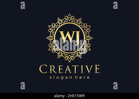 WJ Initial Letter Luxury calligraphic feminine floral hand drawn heraldic monogram antique vintage style luxury logo design Premium Stock Vector