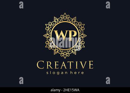 WP Initial Letter Luxury calligraphic feminine floral hand drawn heraldic monogram antique vintage style luxury logo design Premium Stock Vector