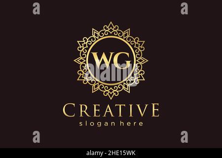 WG Initial Letter Luxury calligraphic feminine floral hand drawn heraldic monogram antique vintage style luxury logo design Premium Stock Vector
