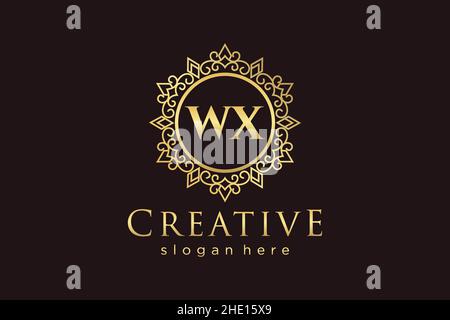 WX Initial Letter Luxury calligraphic feminine floral hand drawn heraldic monogram antique vintage style luxury logo design Premium Stock Vector
