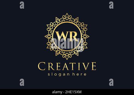 WR Initial Letter Luxury calligraphic feminine floral hand drawn heraldic monogram antique vintage style luxury logo design Premium Stock Vector