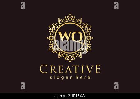 WQ Initial Letter Luxury calligraphic feminine floral hand drawn heraldic monogram antique vintage style luxury logo design Premium Stock Vector