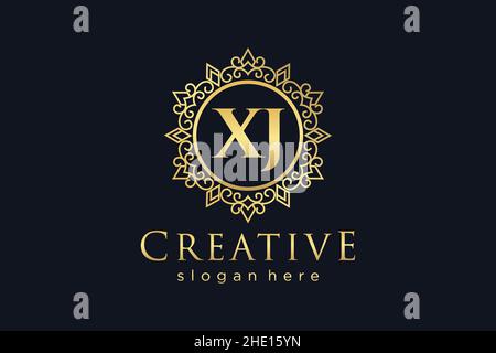 XJ Initial Letter Luxury calligraphic feminine floral hand drawn heraldic monogram antique vintage style luxury logo design Premium Stock Vector
