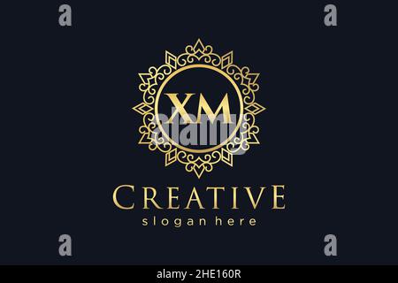 XM Initial Letter Luxury calligraphic feminine floral hand drawn heraldic monogram antique vintage style luxury logo design Premium Stock Vector