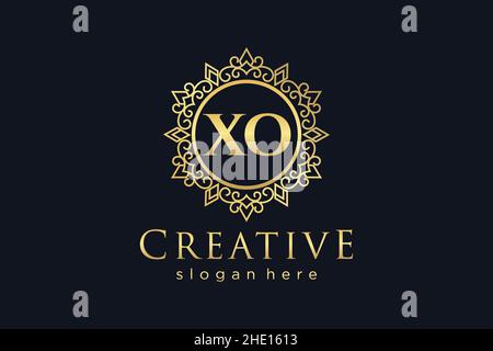 XO Initial Letter Luxury calligraphic feminine floral hand drawn heraldic monogram antique vintage style luxury logo design Premium Stock Vector