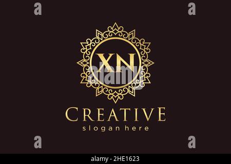 XN Initial Letter Luxury calligraphic feminine floral hand drawn heraldic monogram antique vintage style luxury logo design Premium Stock Vector