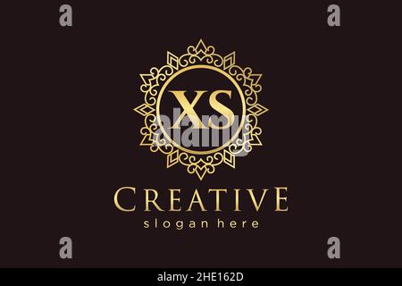 XS Initial Letter Luxury calligraphic feminine floral hand drawn heraldic monogram antique vintage style luxury logo design Premium Stock Vector