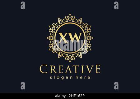 XW Initial Letter Luxury calligraphic feminine floral hand drawn heraldic monogram antique vintage style luxury logo design Premium Stock Vector