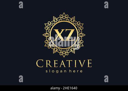 XZ Initial Letter Luxury calligraphic feminine floral hand drawn heraldic monogram antique vintage style luxury logo design Premium Stock Vector