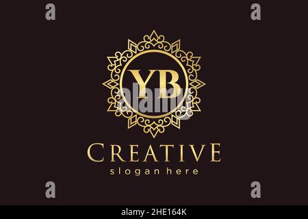 YB Initial Letter Luxury calligraphic feminine floral hand drawn heraldic monogram antique vintage style luxury logo design Premium Stock Vector