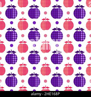 Red and purple apples on a white background. Ornament from dots. Stock Vector