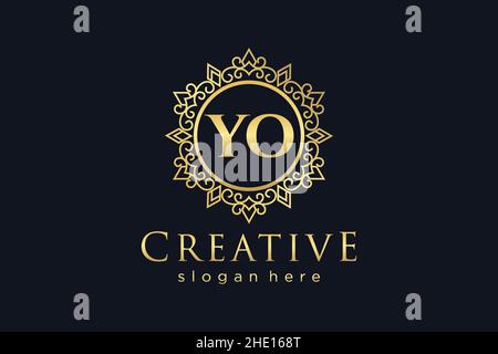 YO Initial Letter Luxury calligraphic feminine floral hand drawn heraldic monogram antique vintage style luxury logo design Premium Stock Vector