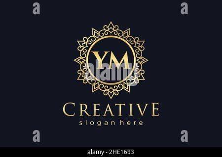 YM Initial Letter Luxury calligraphic feminine floral hand drawn heraldic monogram antique vintage style luxury logo design Premium Stock Vector
