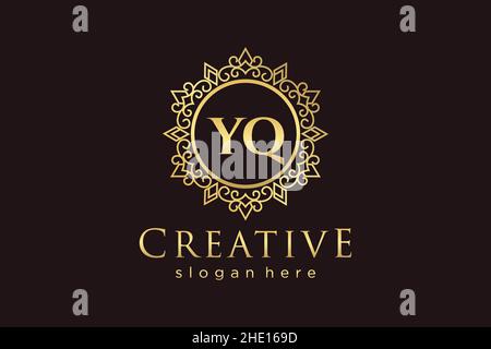 YQ Initial Letter Luxury calligraphic feminine floral hand drawn heraldic monogram antique vintage style luxury logo design Premium Stock Vector