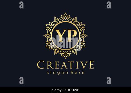 YP Initial Letter Luxury calligraphic feminine floral hand drawn heraldic monogram antique vintage style luxury logo design Premium Stock Vector